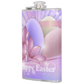 Bloemen en eieren op een kleurrijke pastelachtergr heupfles (Links)