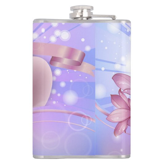 Bloemen en eieren op een kleurrijke pastelachtergr heupfles (Achterkant)