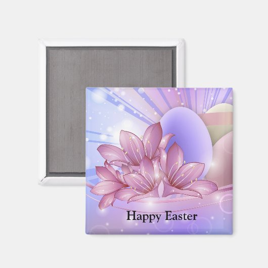 Bloemen en eieren op een kleurrijke pastelachtergr magneet (Voorkant / Achterkant)