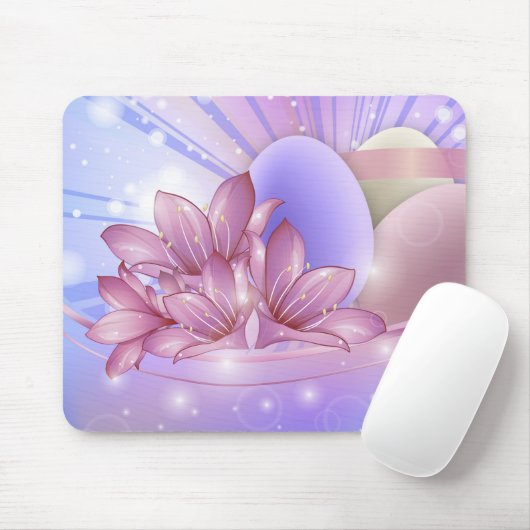 Bloemen en eieren op een kleurrijke pastelachtergr muismat (Met muis)