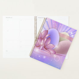 Bloemen en eieren op een kleurrijke pastelachtergr planner