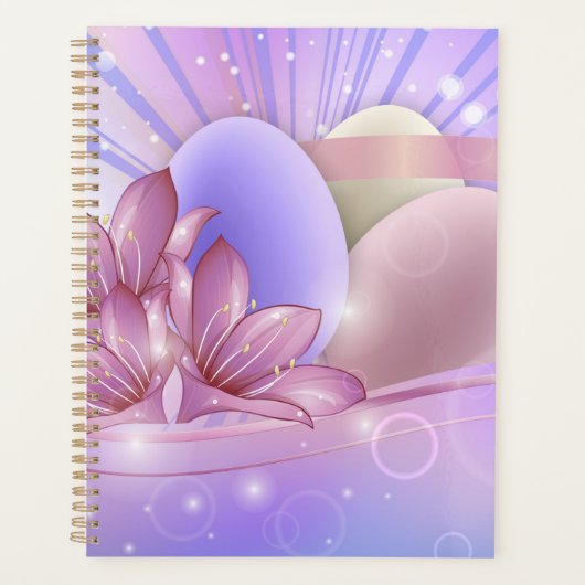 Bloemen en eieren op een kleurrijke pastelachtergr planner (Voorkant)