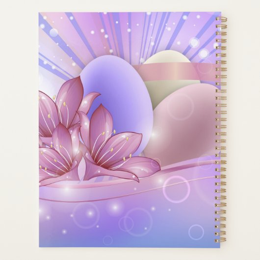 Bloemen en eieren op een kleurrijke pastelachtergr planner (Achterkant)