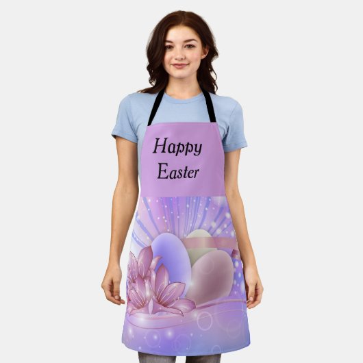 Bloemen en eieren op een kleurrijke pastelachtergr schort (Gedragen)