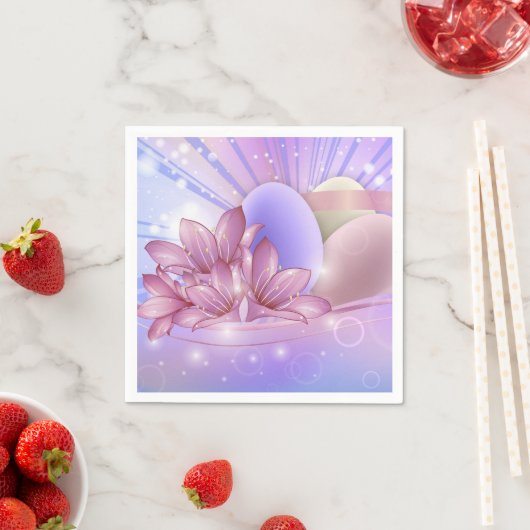 Bloemen en eieren op een kleurrijke pastelachtergr servet (Insitu)