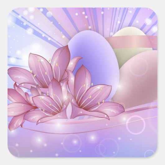 Bloemen en eieren op een kleurrijke pastelachtergr vierkante sticker (Voorkant)