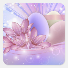 Bloemen en eieren op een kleurrijke pastelachtergr vierkante sticker