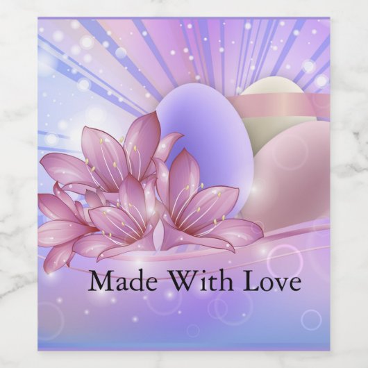 Bloemen en eieren op een kleurrijke pastelachtergr wijn etiket (Enkel label)