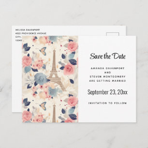 Bloemen en Eiffeltoren Parijs Patroon Aankondigingskaart