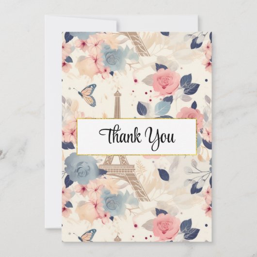 Bloemen en Eiffeltoren Parijs Patroon Bedankkaart (Voorkant)