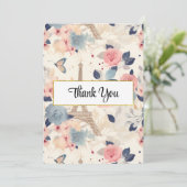 Bloemen en Eiffeltoren Parijs Patroon Bedankkaart (Staand voorkant)