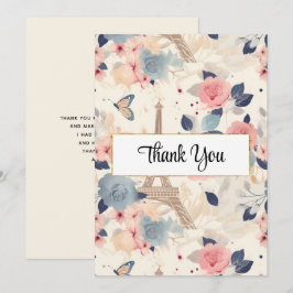 Bloemen en Eiffeltoren Parijs Patroon Bedankkaart