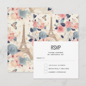 Bloemen en Eiffeltoren Parijs Patroon Bruiloft RSVP Kaartje (Voorkant / Achterkant)