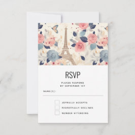 Bloemen en Eiffeltoren Parijs Patroon Bruiloft RSVP Kaartje