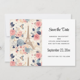 Bloemen en Eiffeltoren Parijs Patroon Bruiloft Save The Date