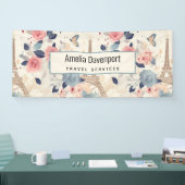 Bloemen en Eiffeltoren Parijs Patroon Business Spandoek (Beurs)