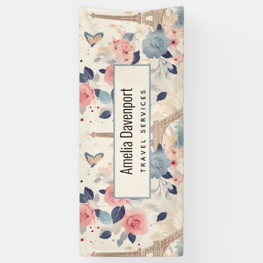 Bloemen en Eiffeltoren Parijs Patroon Business Spandoek (Verticaal)