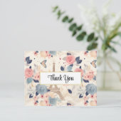 Bloemen en Eiffeltoren Parijs Patroon Dank u Briefkaart (Staand voorkant)