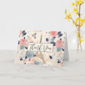 Bloemen en Eiffeltoren Parijs Patroon Dank u Kaart (Gele Bloem)