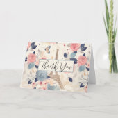 Bloemen en Eiffeltoren Parijs Patroon Dank u Kaart (Voorkant)