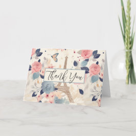 Bloemen en Eiffeltoren Parijs Patroon Dank u Kaart