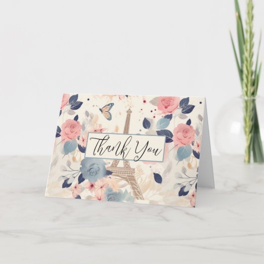Bloemen en Eiffeltoren Parijs Patroon Dank u Kaart (Voorkant)