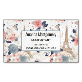 Bloemen en Eiffeltoren Parijs Patroon Magnetisch Visitekaartje (Voorkant)