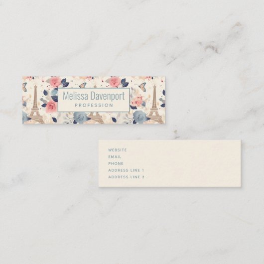 Bloemen en Eiffeltoren Parijs Patroon Mini Visitekaartje (Voorkant / Achterkant)