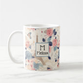 Bloemen en Eiffeltoren Parijs Patroon Monogram Koffiemok (Links)