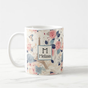 Bloemen en Eiffeltoren Parijs Patroon Monogram Koffiemok