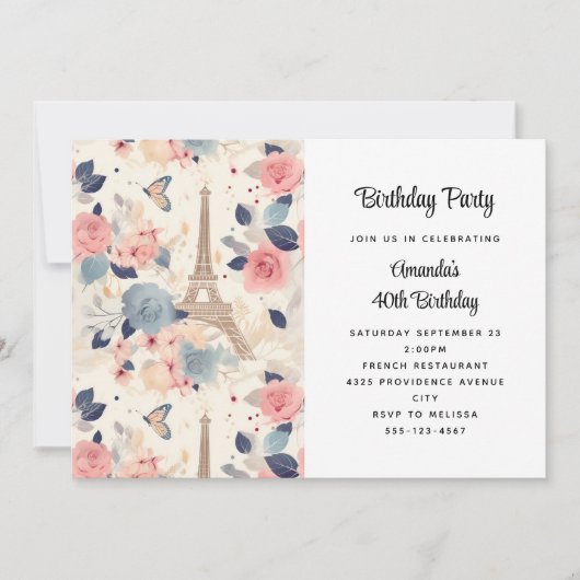 Bloemen en Eiffeltoren Parijs Patroon Verjaardag Kaart (Voorkant)