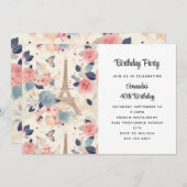 Bloemen en Eiffeltoren Parijs Patroon Verjaardag Kaart (Voorkant / Achterkant)