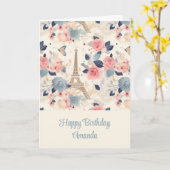 Bloemen en Eiffeltoren Parijs Patroon Verjaardag Kaart (Gele Bloem)