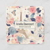 Bloemen en Eiffeltoren Parijs Patroon Vierkante Visitekaartje (Voorkant)