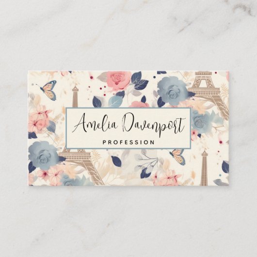 Bloemen en Eiffeltoren Parijs Patroon Visitekaartje (Voorkant)