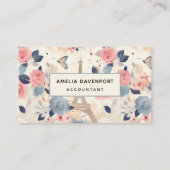 Bloemen en Eiffeltoren Parijs Patroon Visitekaartje (Voorkant)
