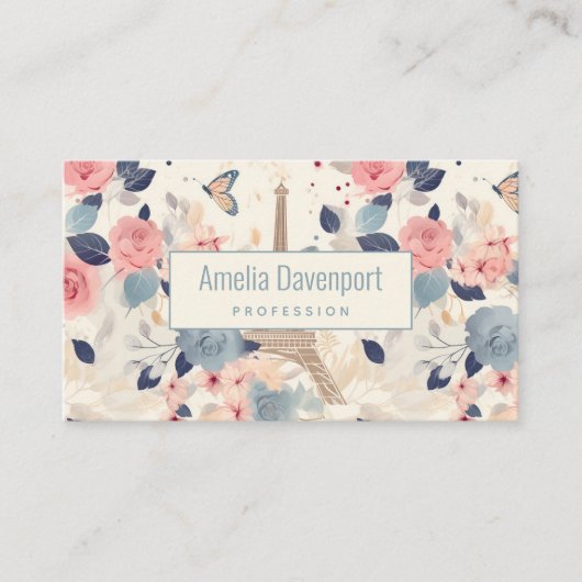 Bloemen en Eiffeltoren Parijs Patroon Visitekaartje (Voorkant)