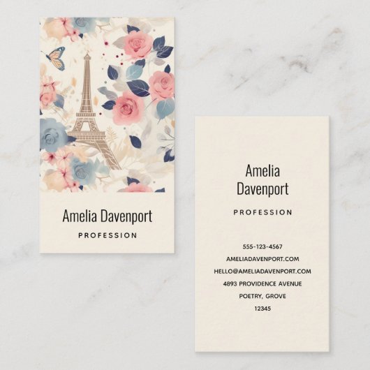Bloemen en Eiffeltoren Parijs Patroon Visitekaartje (Voorkant / Achterkant)