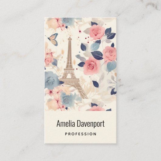 Bloemen en Eiffeltoren Parijs Patroon Visitekaartje (Voorkant)