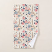 Bloemen en Eiffeltoren Parijs Reispatroon Bad Handdoek (Handdoek)