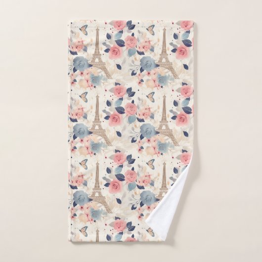 Bloemen en Eiffeltoren Parijs Reispatroon Bad Handdoek (Handdoek)