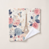 Bloemen en Eiffeltoren Parijs Reispatroon Bad Handdoek (Wasdoekje)