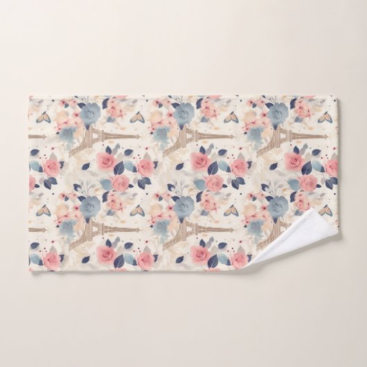 Bloemen en Eiffeltoren Parijs Reispatroon Bad Handdoek (Handdoek)