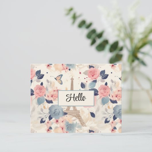 Bloemen en Eiffeltoren Parijs Reispatroon Briefkaart (Staand voorkant)
