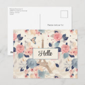 Bloemen en Eiffeltoren Parijs Reispatroon Briefkaart (Voorkant / Achterkant)