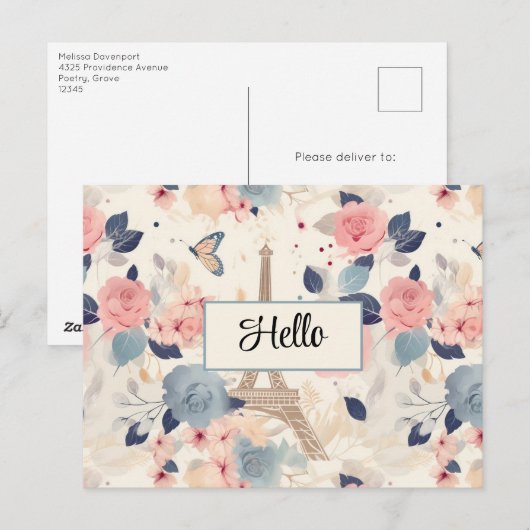 Bloemen en Eiffeltoren Parijs Reispatroon Briefkaart (Voorkant / Achterkant)