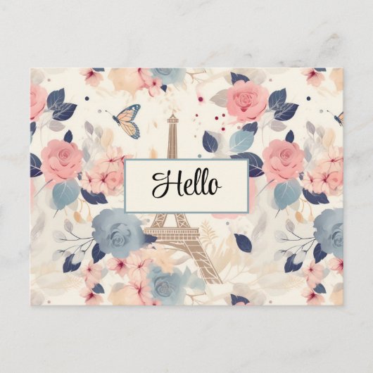 Bloemen en Eiffeltoren Parijs Reispatroon Briefkaart (Voorkant)