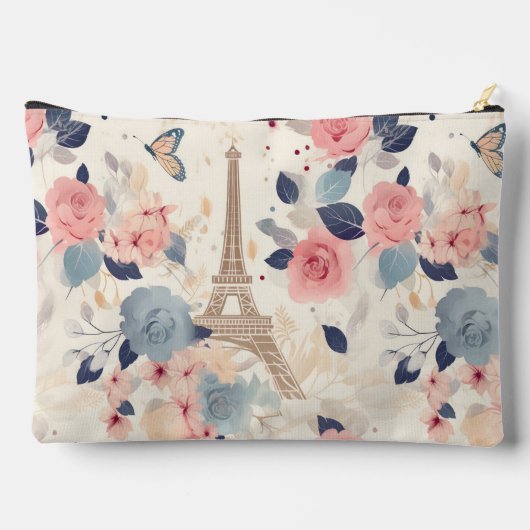 Bloemen en Eiffeltoren Parijs Reispatroon Etui (Achterkant)