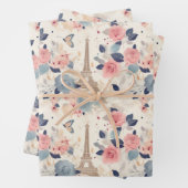 Bloemen en Eiffeltoren Parijs Reispatroon Inpakpapier Vel (In situ)