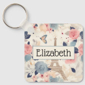Bloemen en Eiffeltoren Parijs Reispatroon Sleutelhanger (Voorkant)